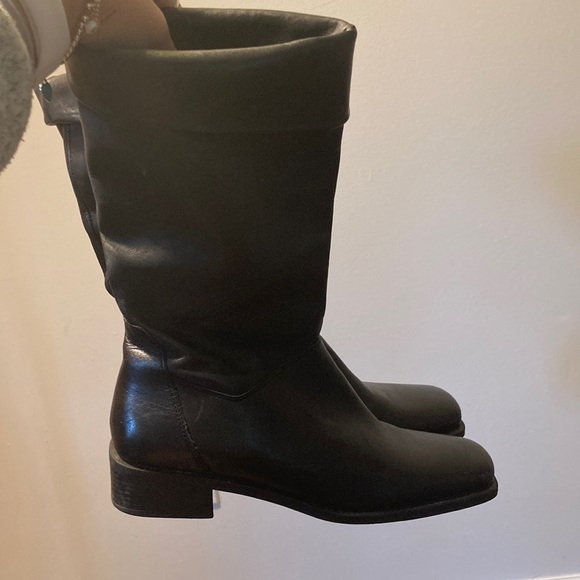 NATURALIZER Black Leather Square Toe Mid Calf Boots Size 7M - Picture 2 of 7